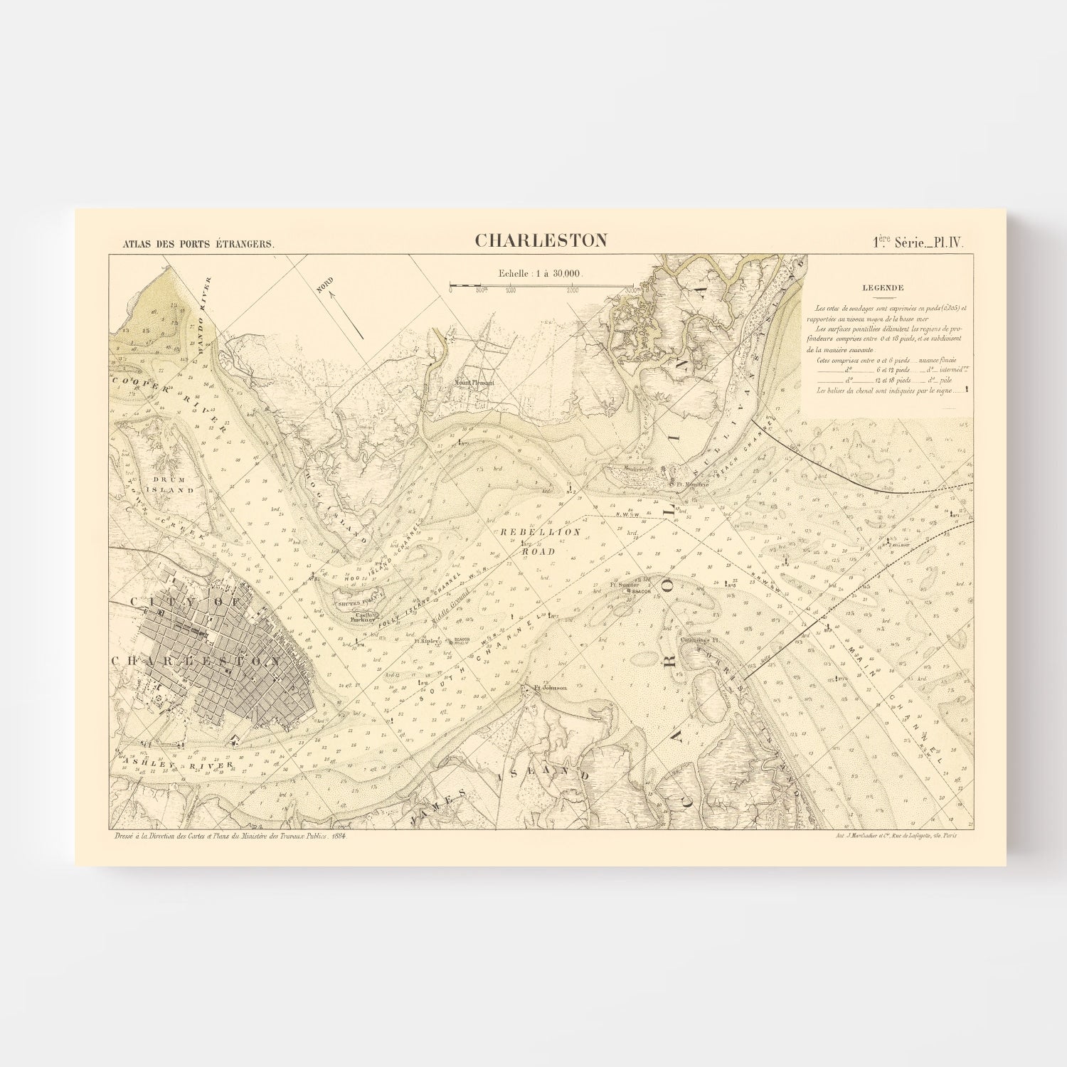 Vintage Map of Charleston, South Carolina 1884
