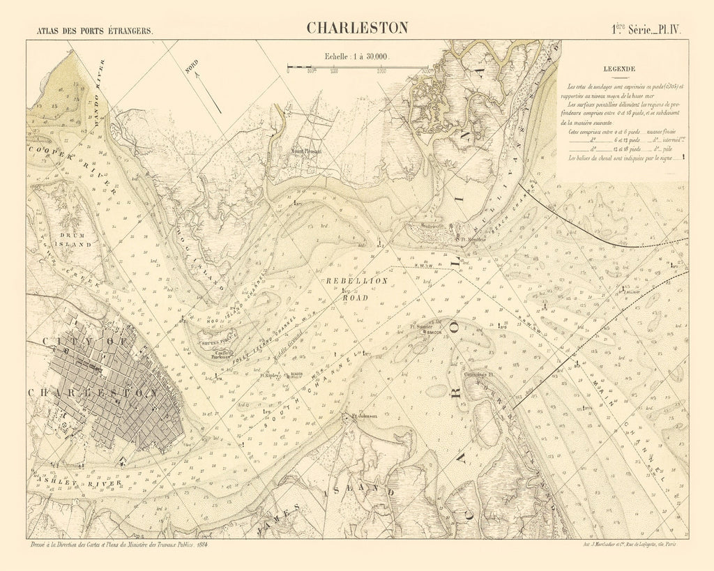 Vintage Map of Charleston, South Carolina 1884