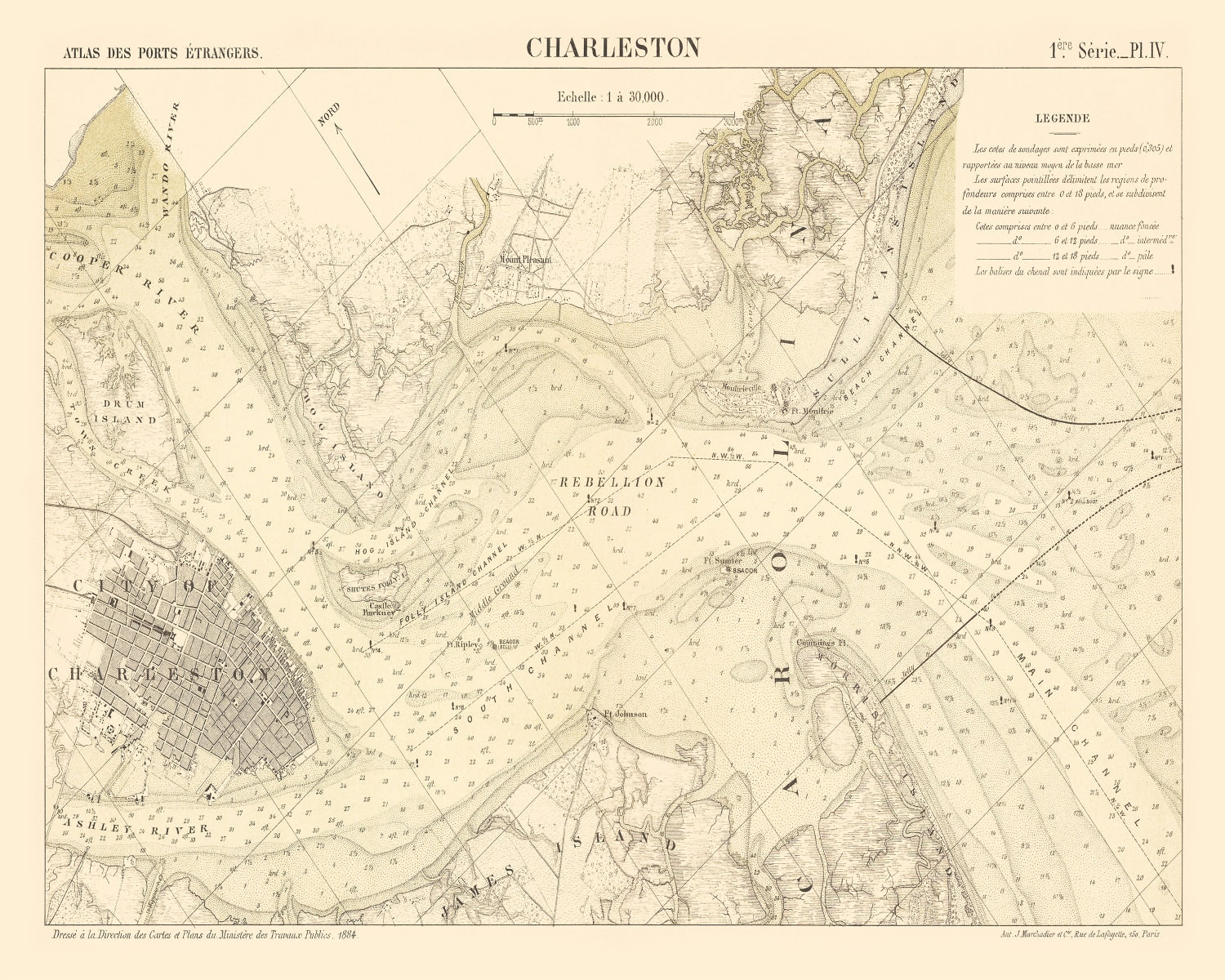 Vintage Map of Charleston, South Carolina 1884