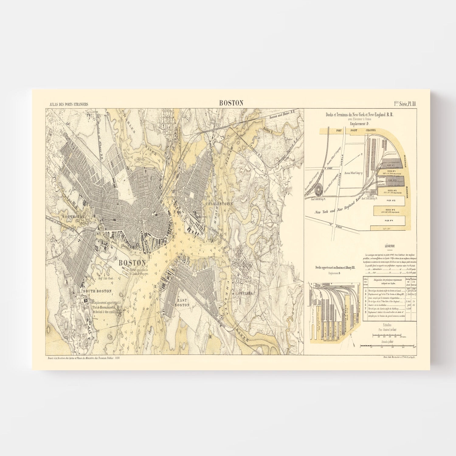 Vintage Map of Boston, Massachusetts 1884