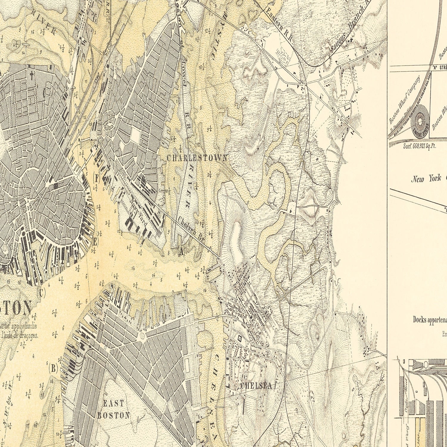 Vintage Map of Boston, Massachusetts 1884