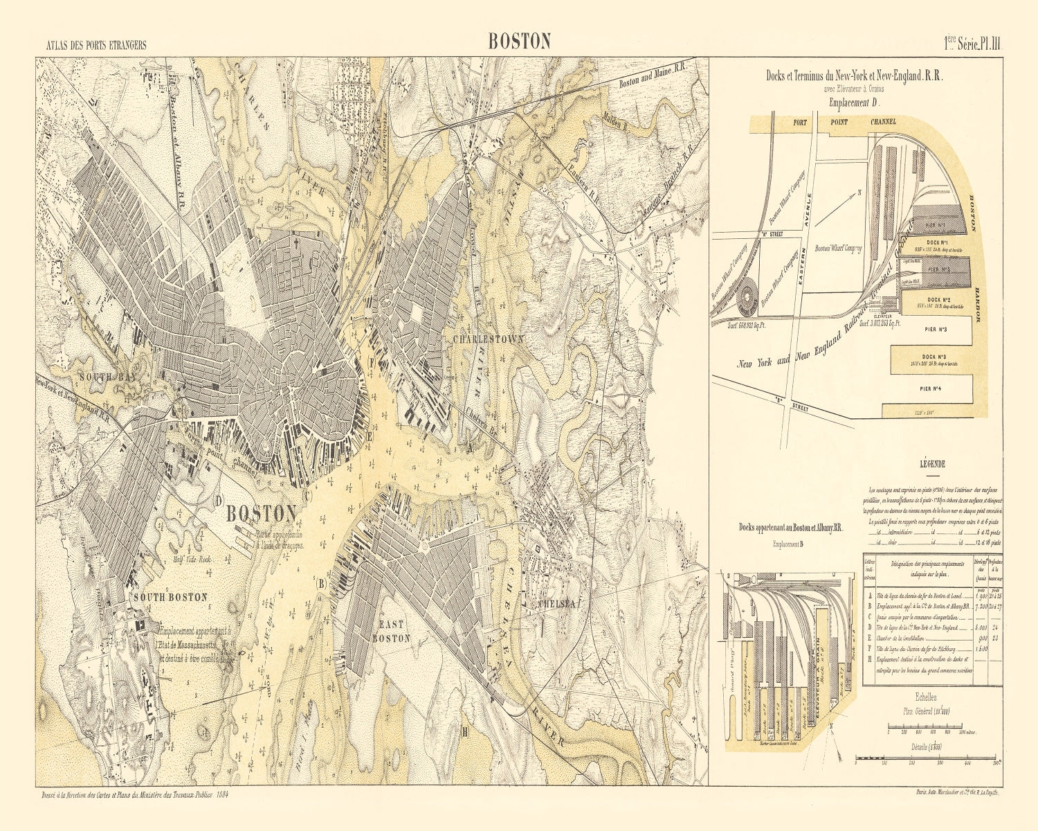 Vintage Map of Boston, Massachusetts 1884