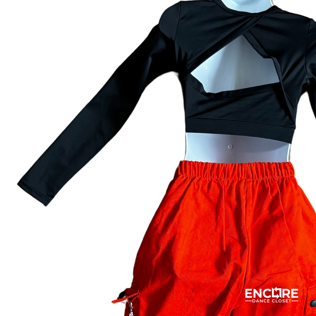 Hip-Hop Set with Orange Pants & Red Puffer Vest