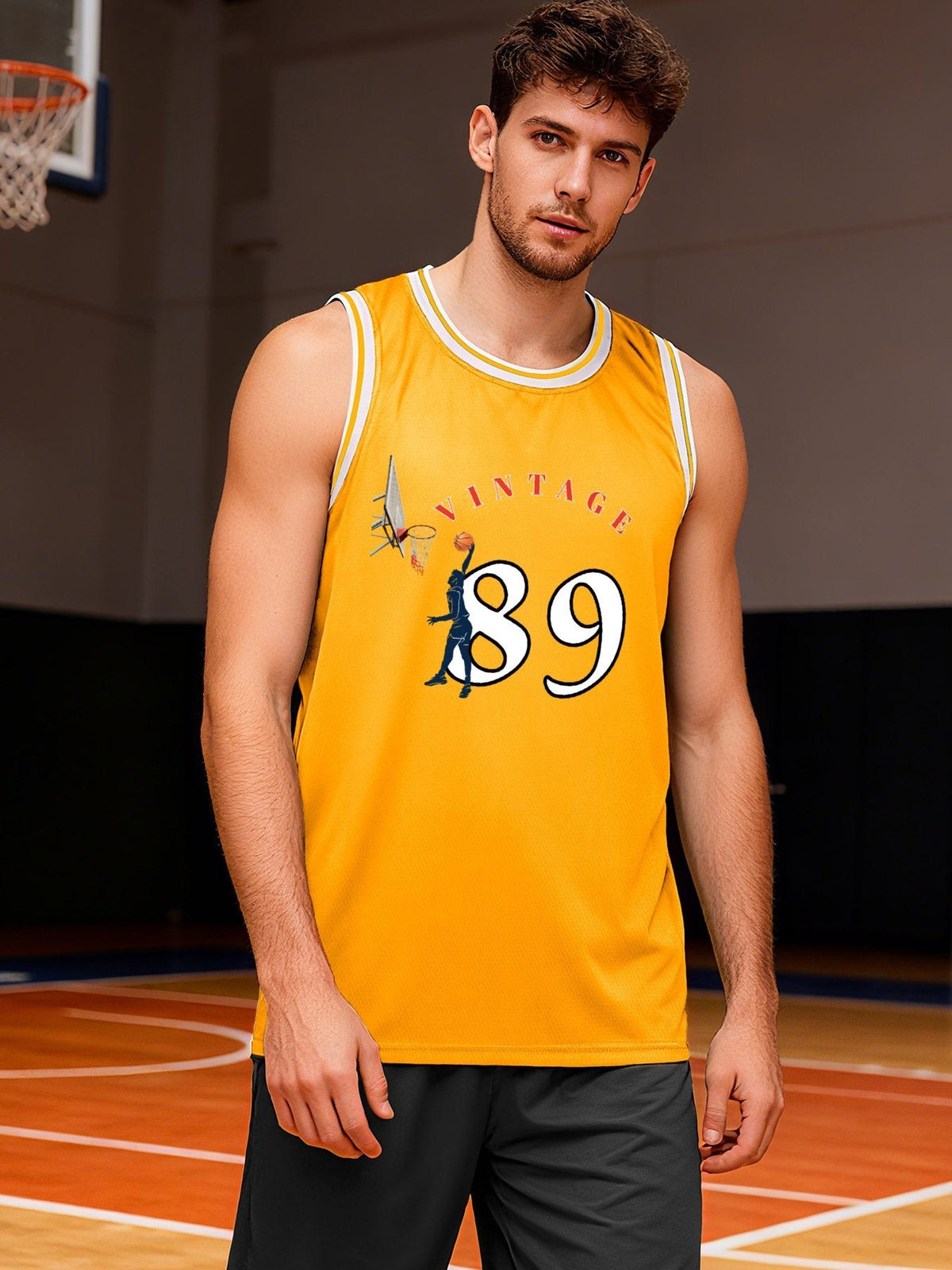 Vintage 89 Adult Yellow Basketball Jersey | Ships From USA