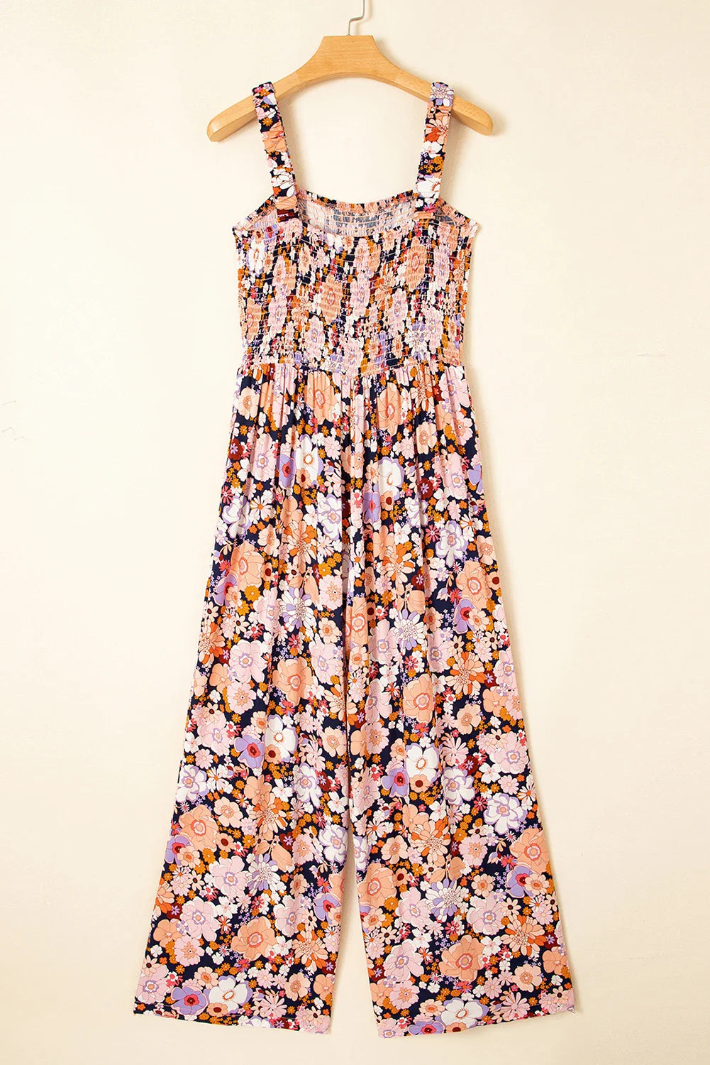 Floral Smocked High Waist Square Neck Jumpsuit