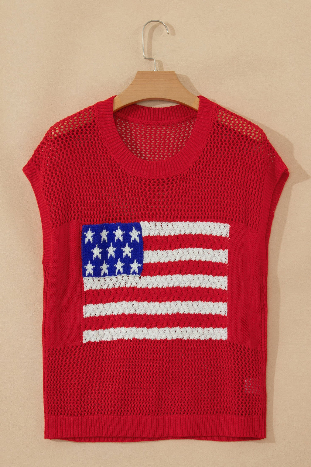 USA Flag Crochet Short Sleeve Sweater Top