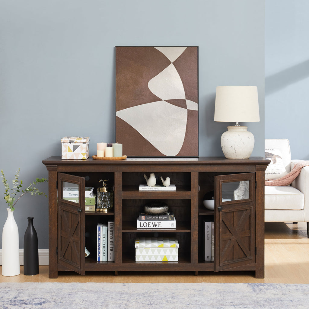 2 Doors Cabinet Farmhouse  Cabinet, Farmhouse TV Stand Barn Design,Modern Farmhouse TV Media Stand, Large Barn Inspired Home Entertainment Console,Espresso, 60.23'W*15.35'D*31.7'H