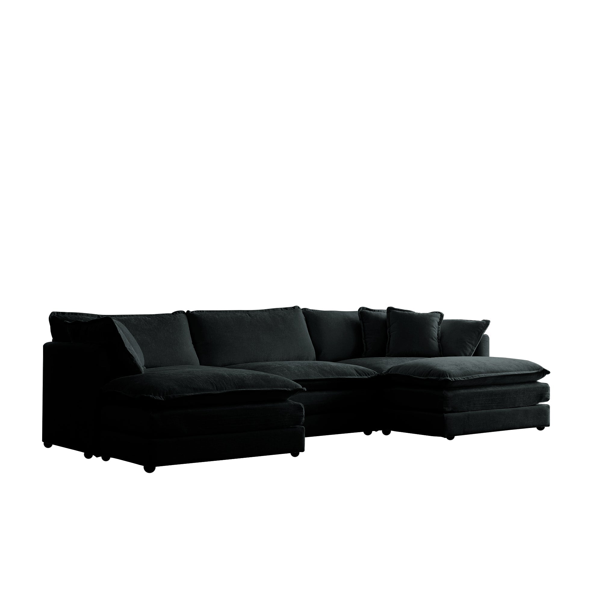 U-Shaped Sectional Sofa w/Reversible Footrest, 5-Seater Convertible Corner Couch with 2 Ottomans ,Modern Minimalist Soft Sofa & Couch for Living Room , Black Chenille