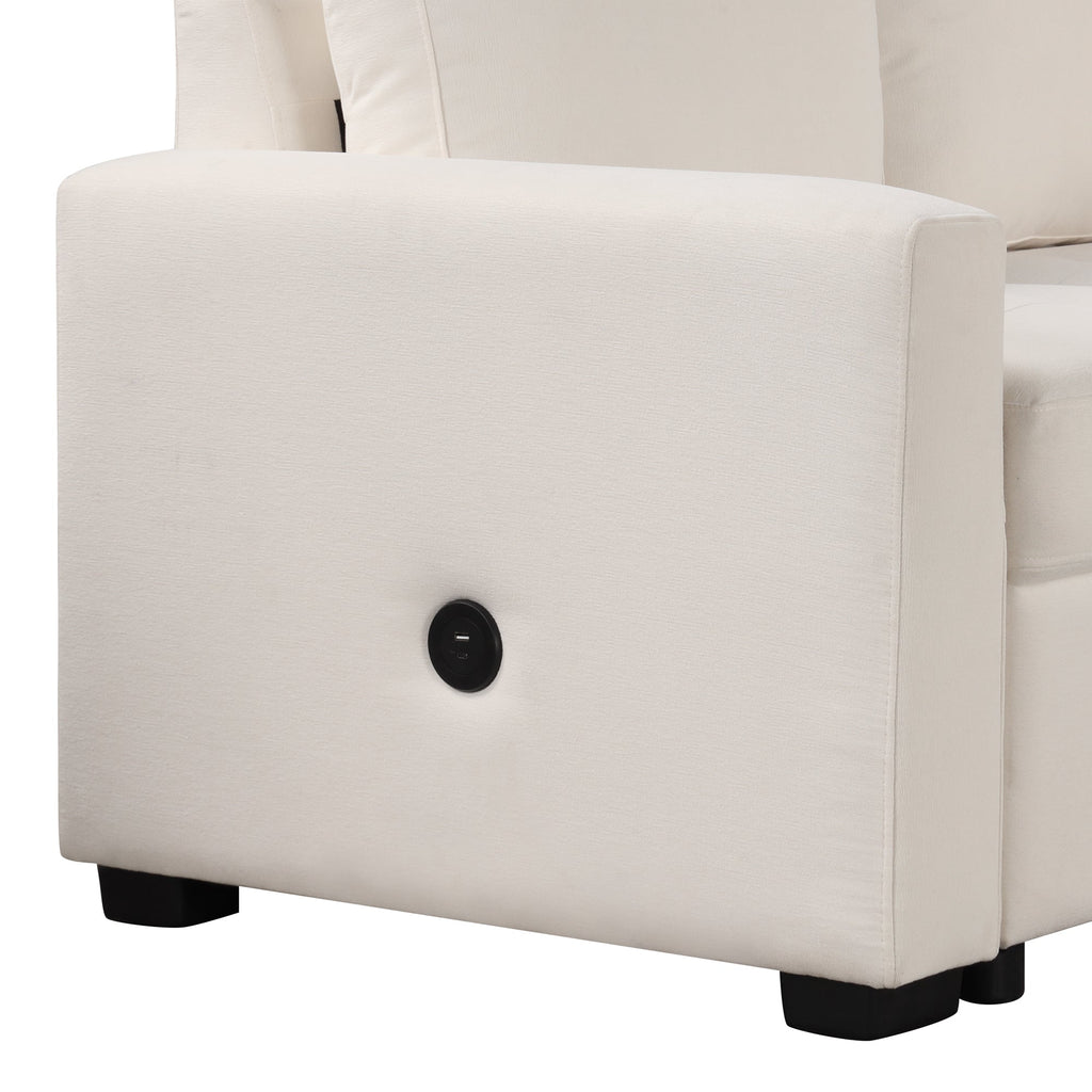 U_Style Sectional Sleeper Sofa with Pull-out Bed and Lounge Chair, USB and Type-C Interfaces, Suitable for Living Room, Office, and Spacious Spaces