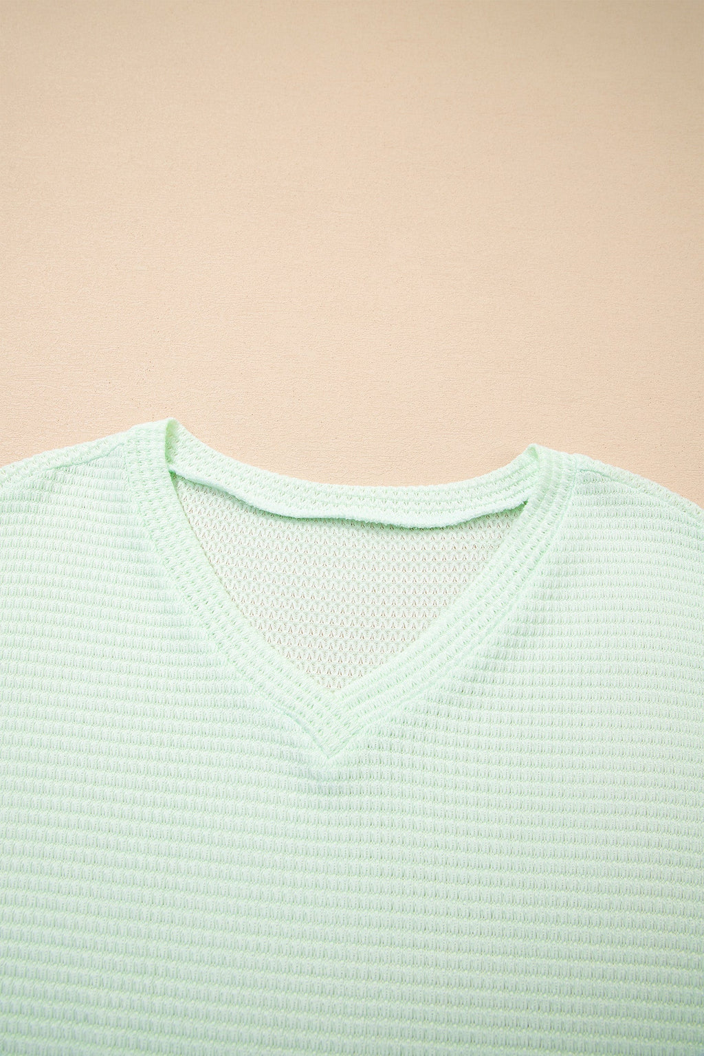 Solid Waffle Knit V-Neck Short Sleeve Top