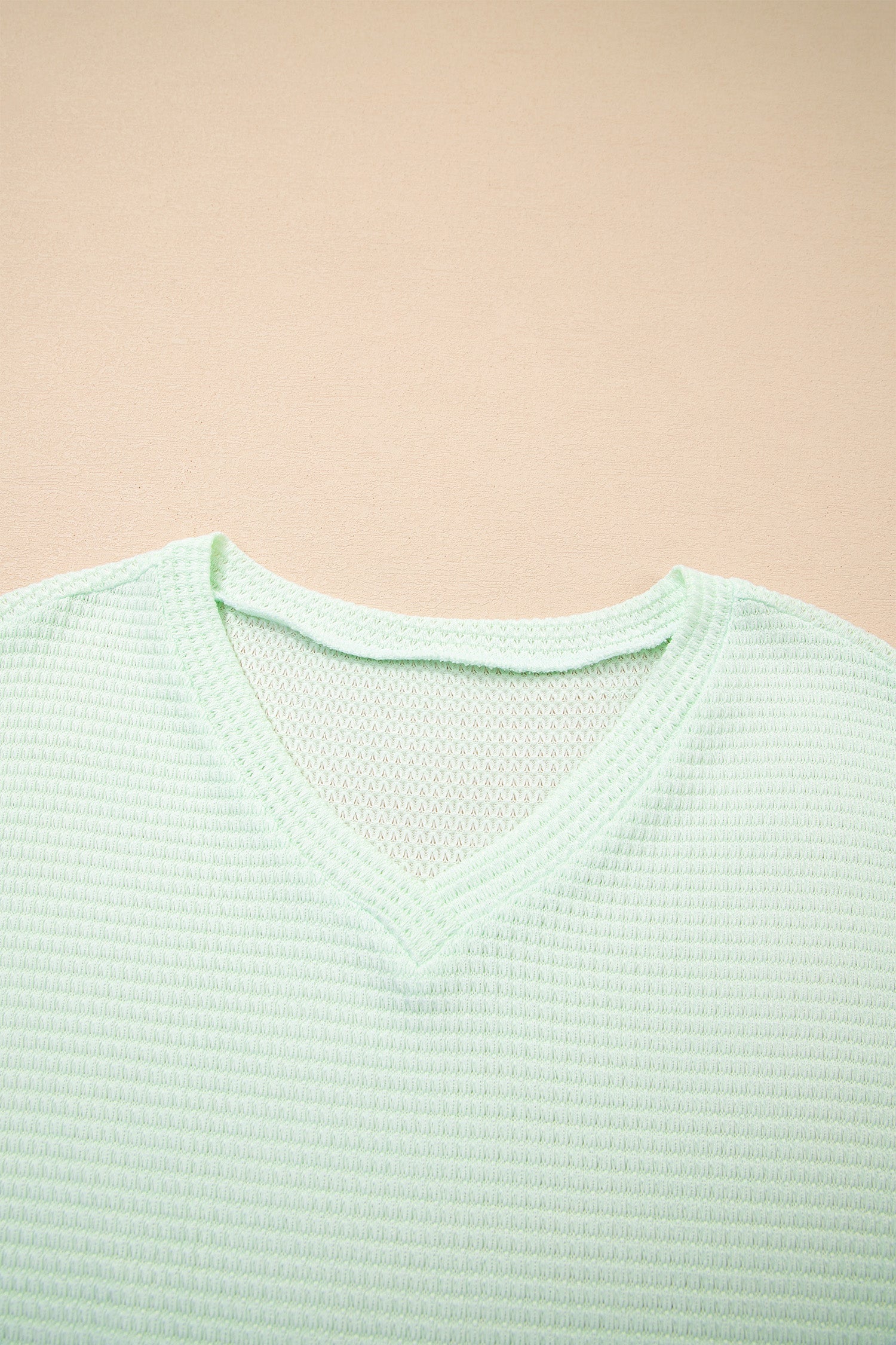 Solid Waffle Knit V-Neck Short Sleeve Top