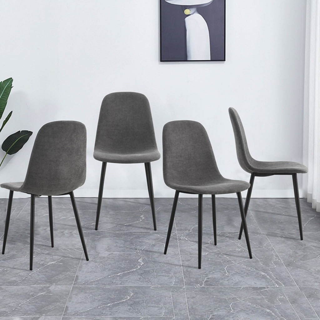 A set of 4 modern medieval style restaurant cushioned side chairs, equipped with soft cushions and black metal legs, suitable for kitchens, lounges, and farmhouses. B0501A
