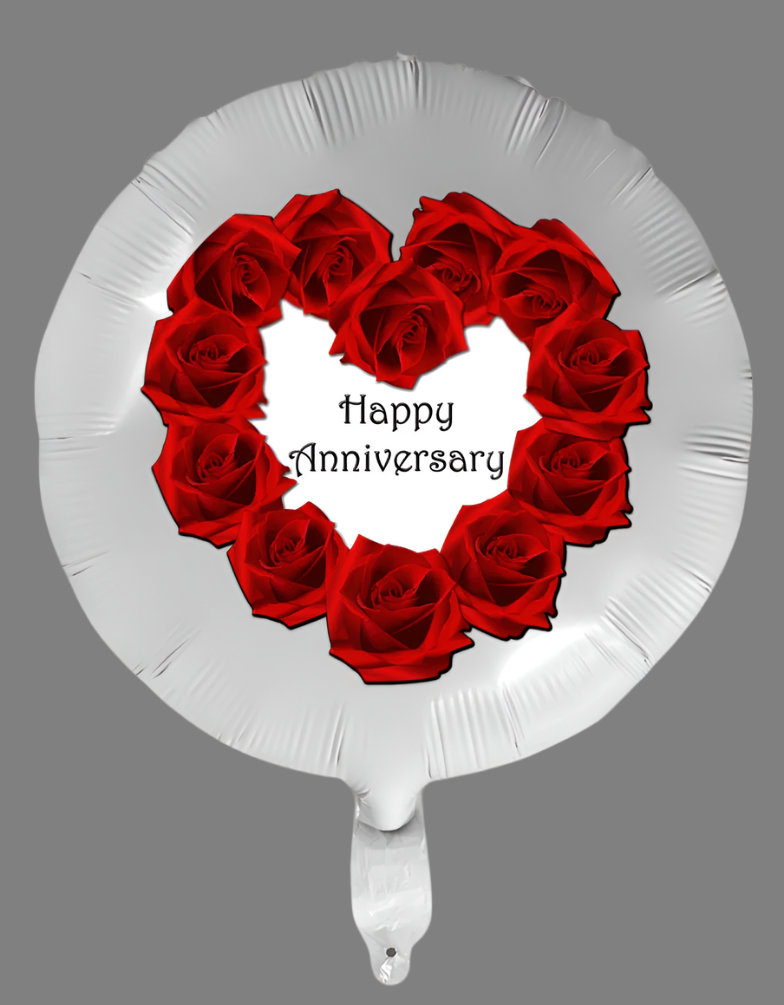 Happy Anniversary with Red Roses 18-inch Custom Aluminum Foil Balloons - Pack of 3 (Made in USA)