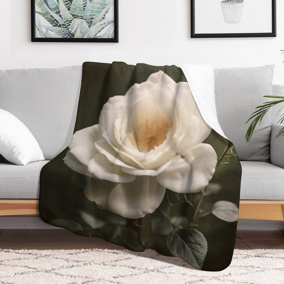 White Rose Sherpa Fleece Throw Blanket - 50"×60"