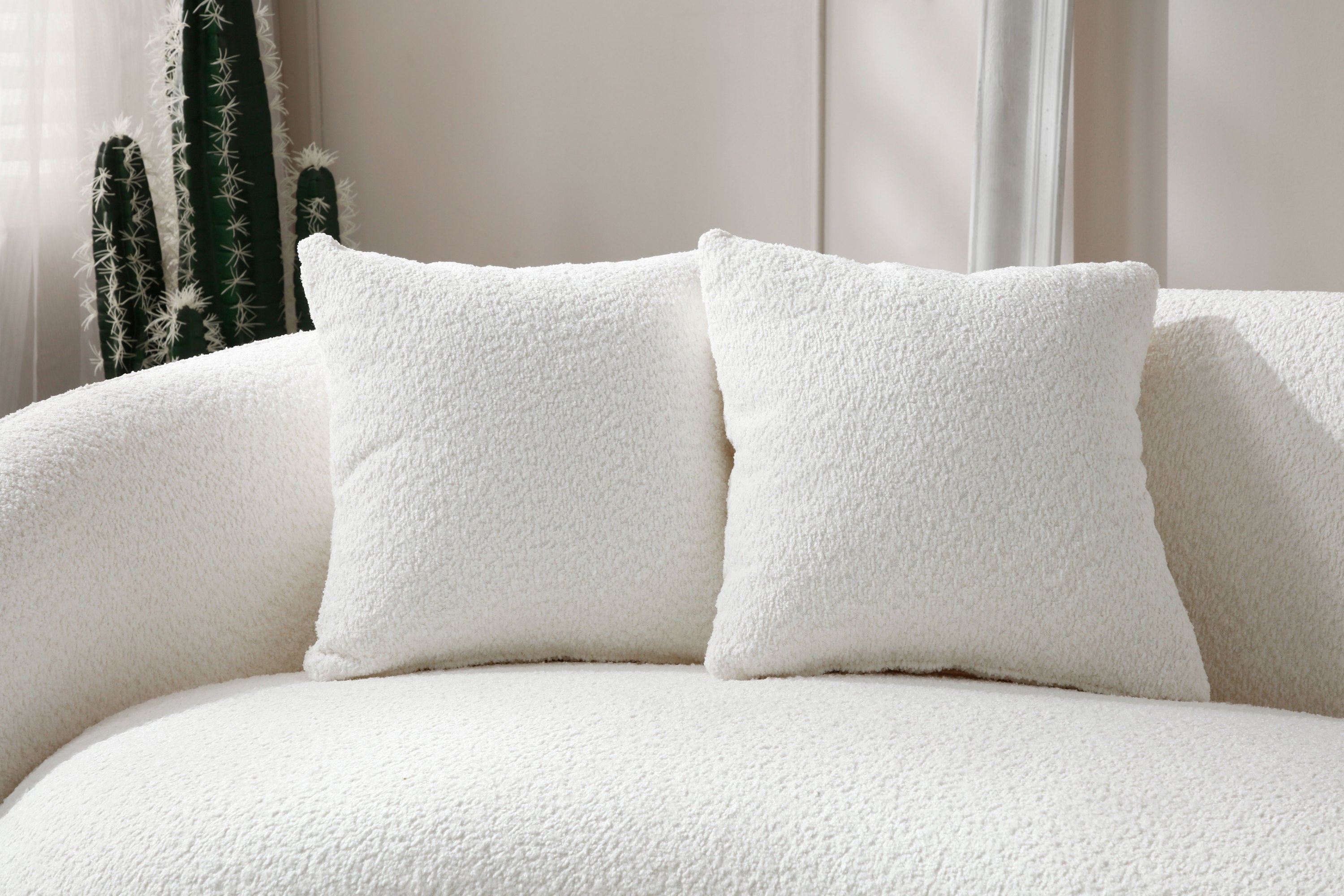 102'' 5-Seater Boucle Sofa Modern Sectional Half Moon Leisure Couch Curved Sofa Teddy Fleece Velet  WHITE