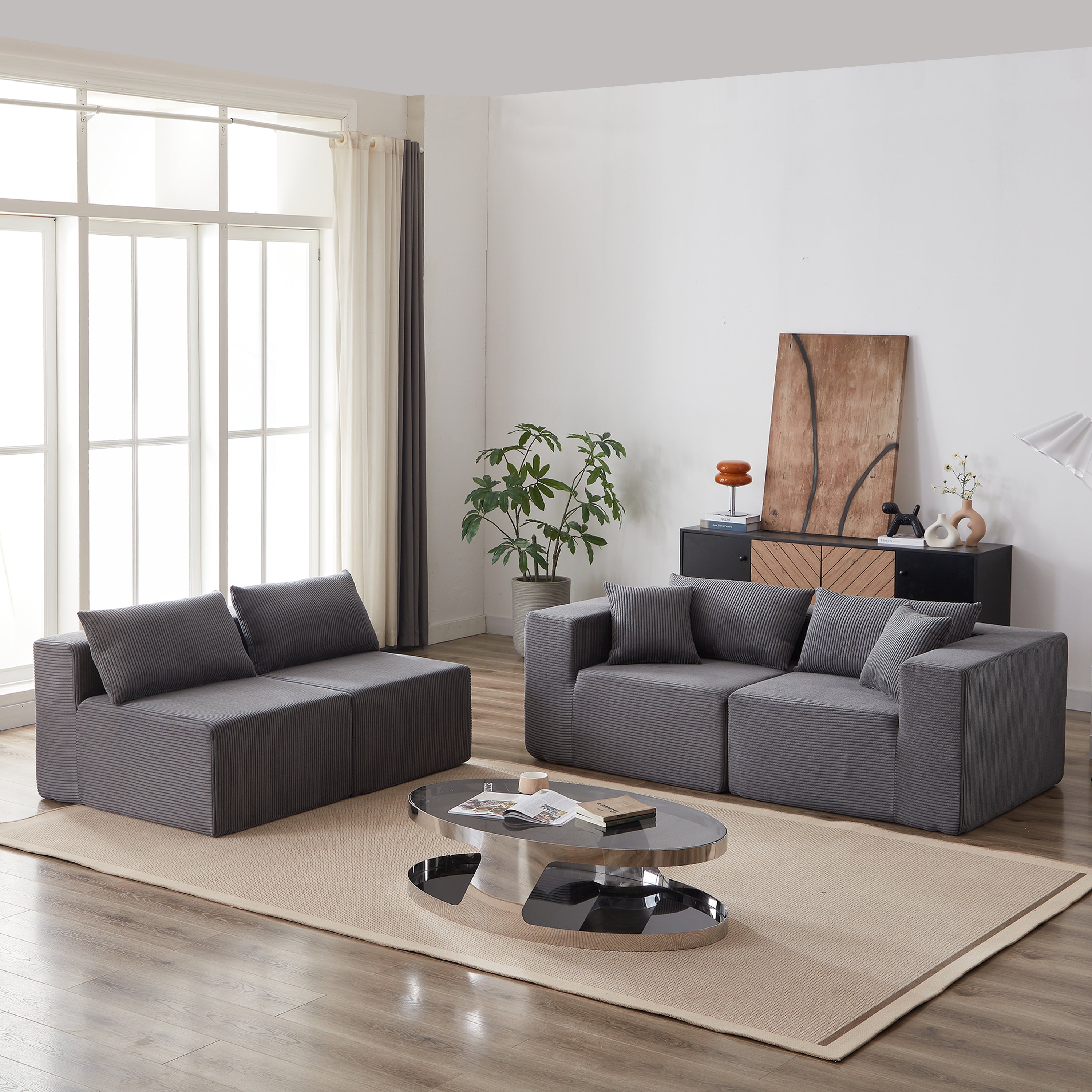 104-Inch Corduroy Modular L Shaped Sectional Sofa,Luxury Floor Couch Set,Upholstered Indoor Furniture,Foam-Filled Compressed Sofa for Living Room,Bedroom,4 PC Free Combination