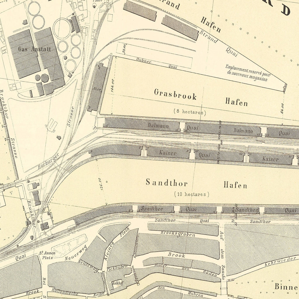 Vintage Map of Hamburg, Germany 1884