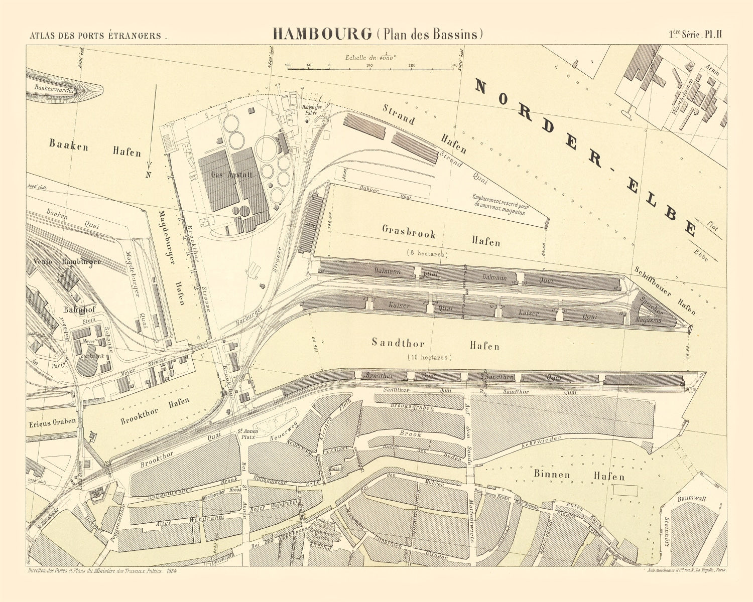 Vintage Map of Hamburg, Germany 1884