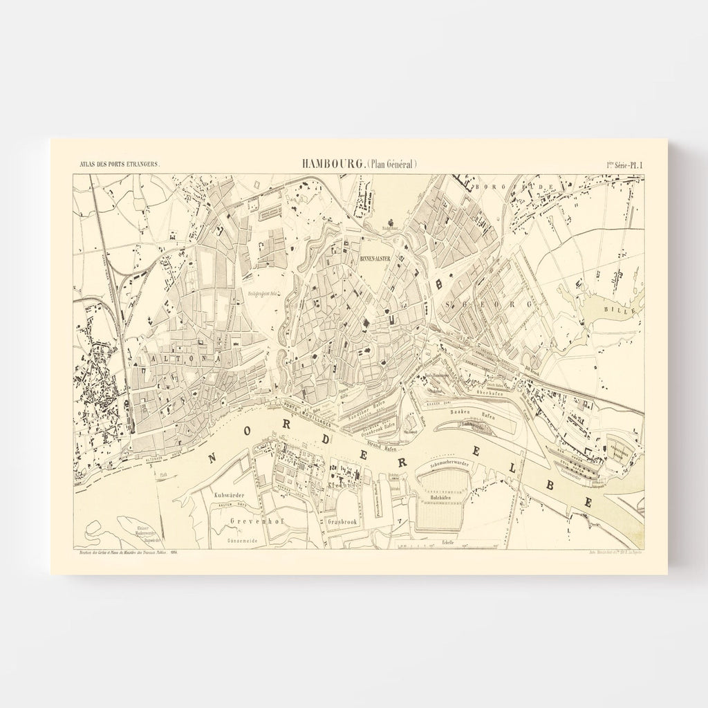 Vintage Map of Hamburg, Germany 1884