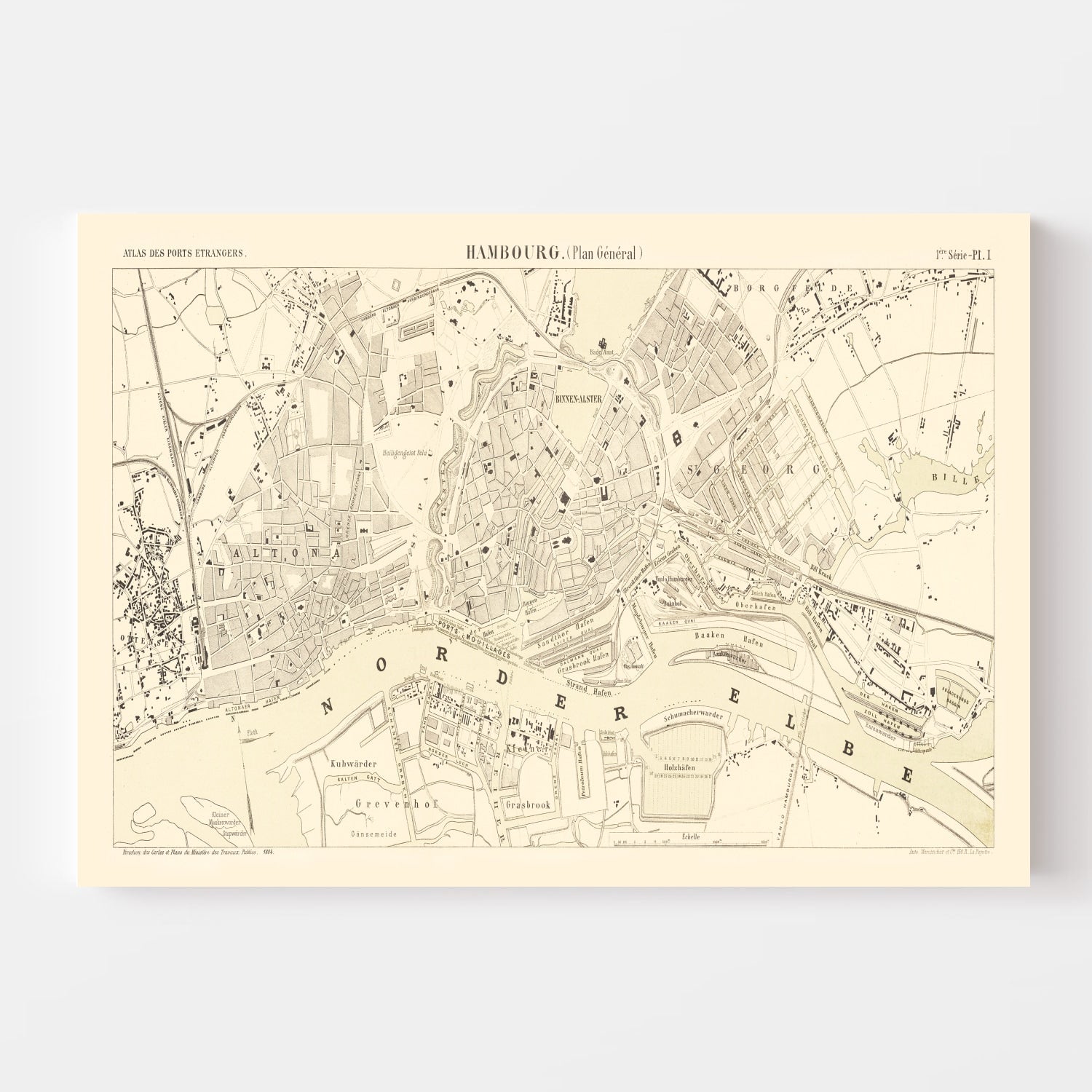 Vintage Map of Hamburg, Germany 1884