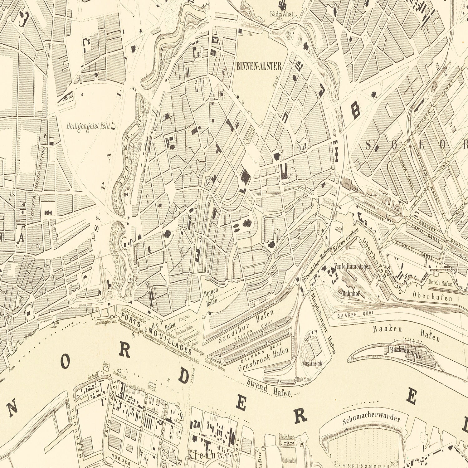 Vintage Map of Hamburg, Germany 1884
