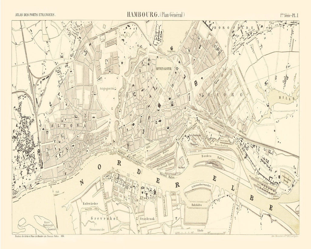Vintage Map of Hamburg, Germany 1884