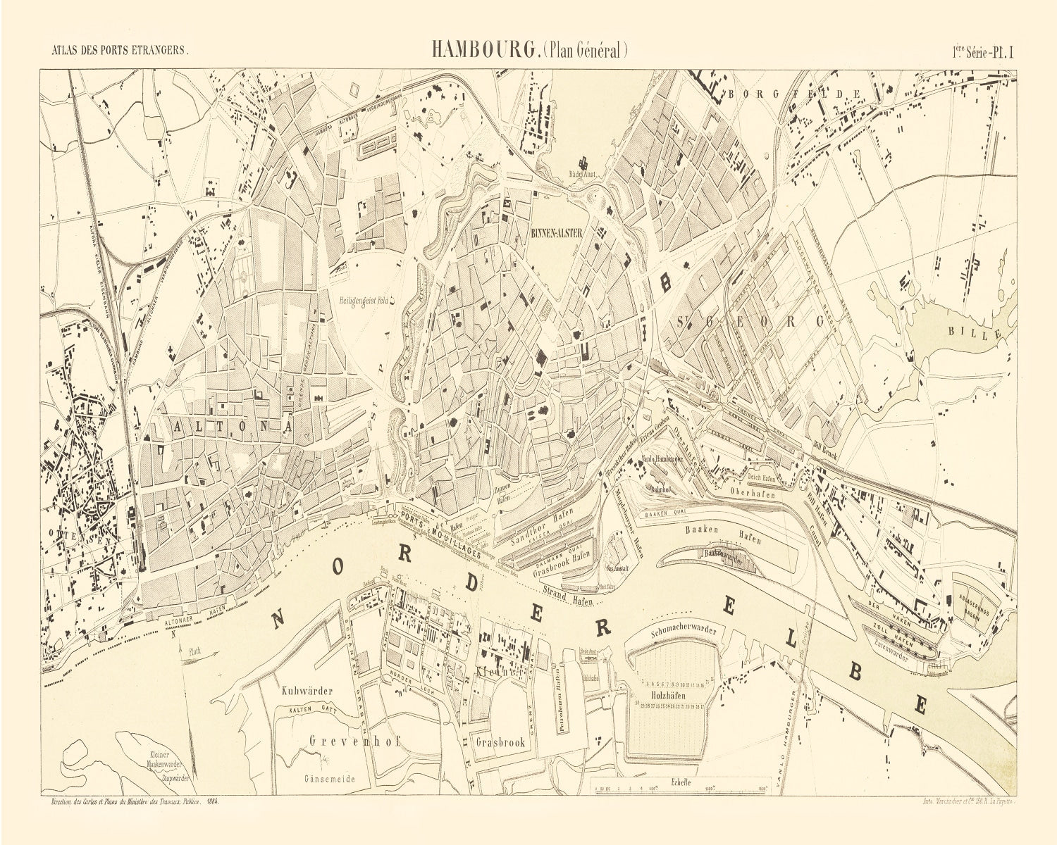 Vintage Map of Hamburg, Germany 1884