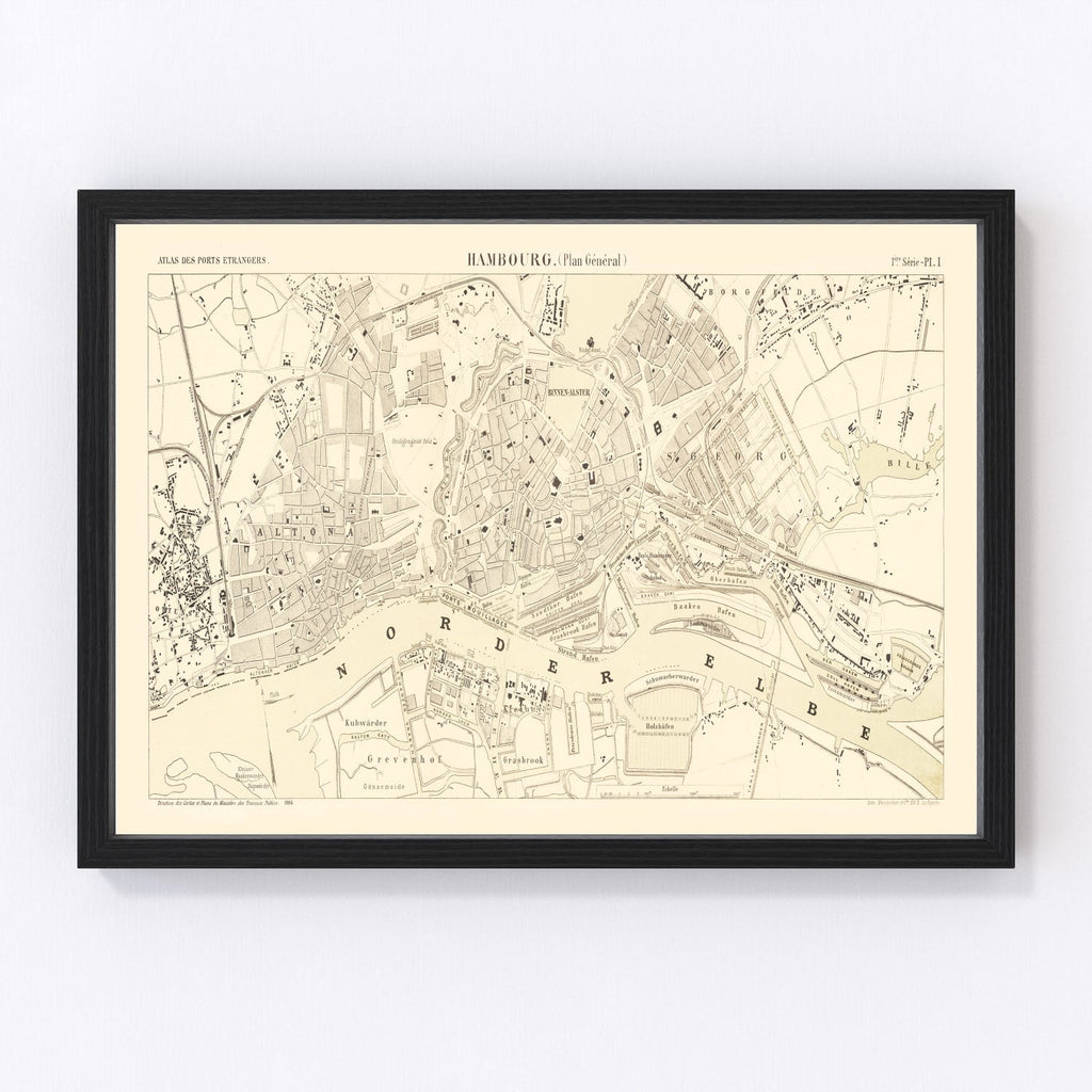 Vintage Map of Hamburg, Germany 1884