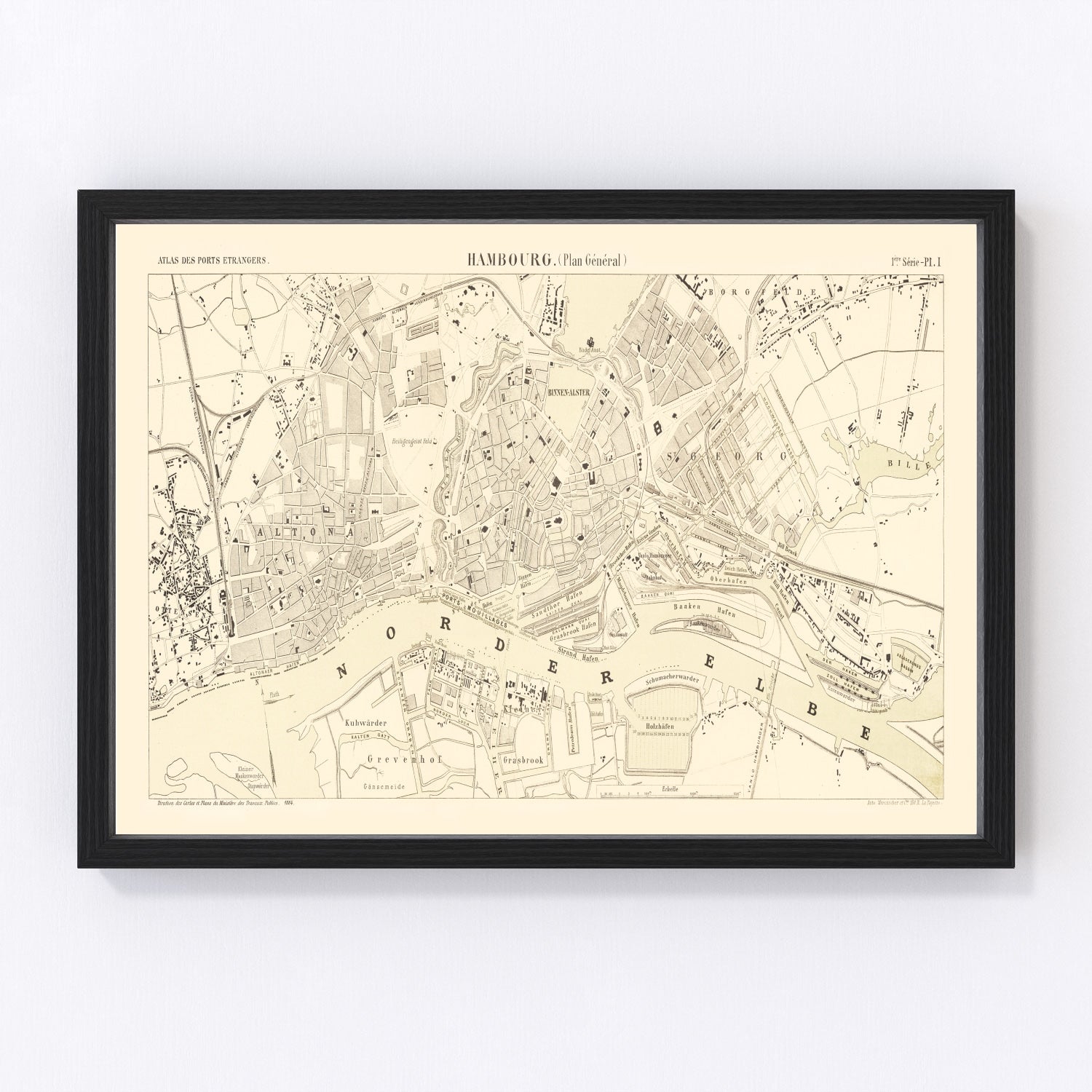 Vintage Map of Hamburg, Germany 1884