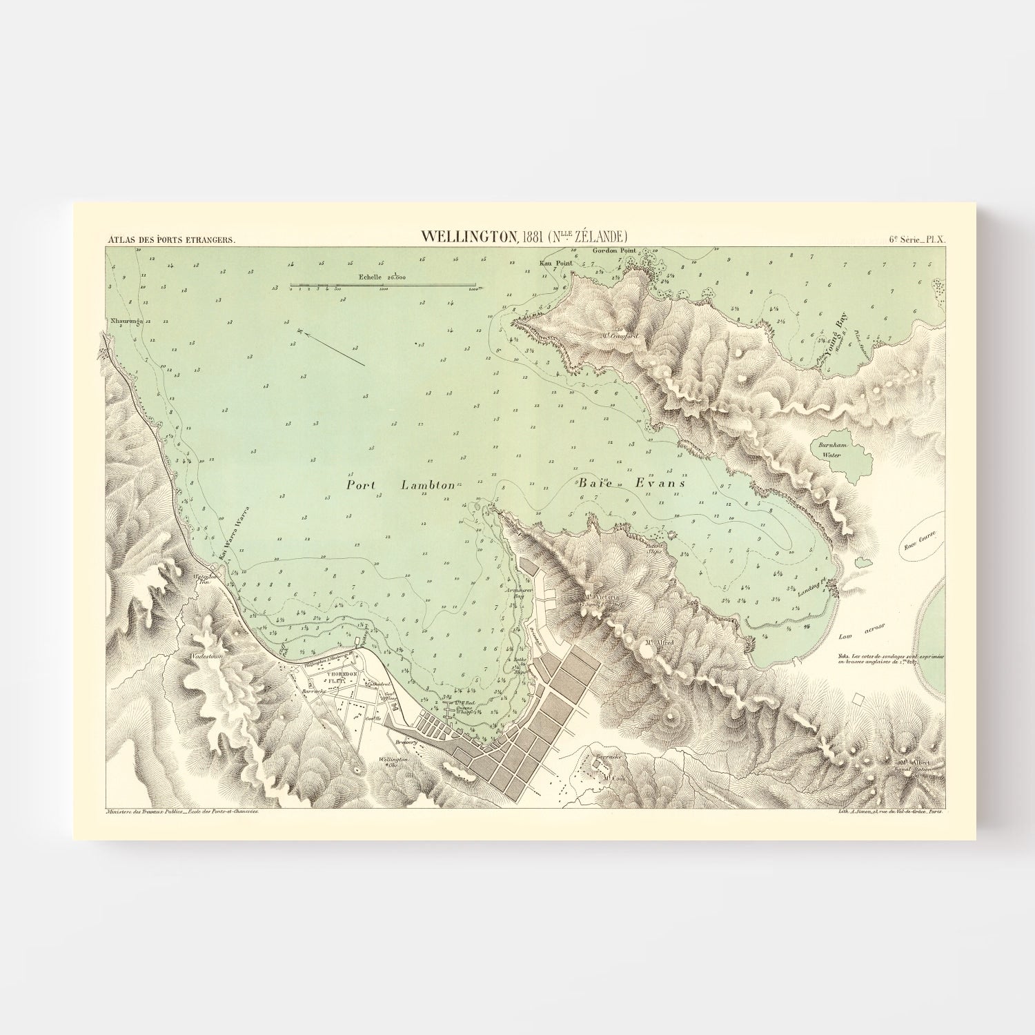 Vintage Map of Wellington, New Zealand 1881
