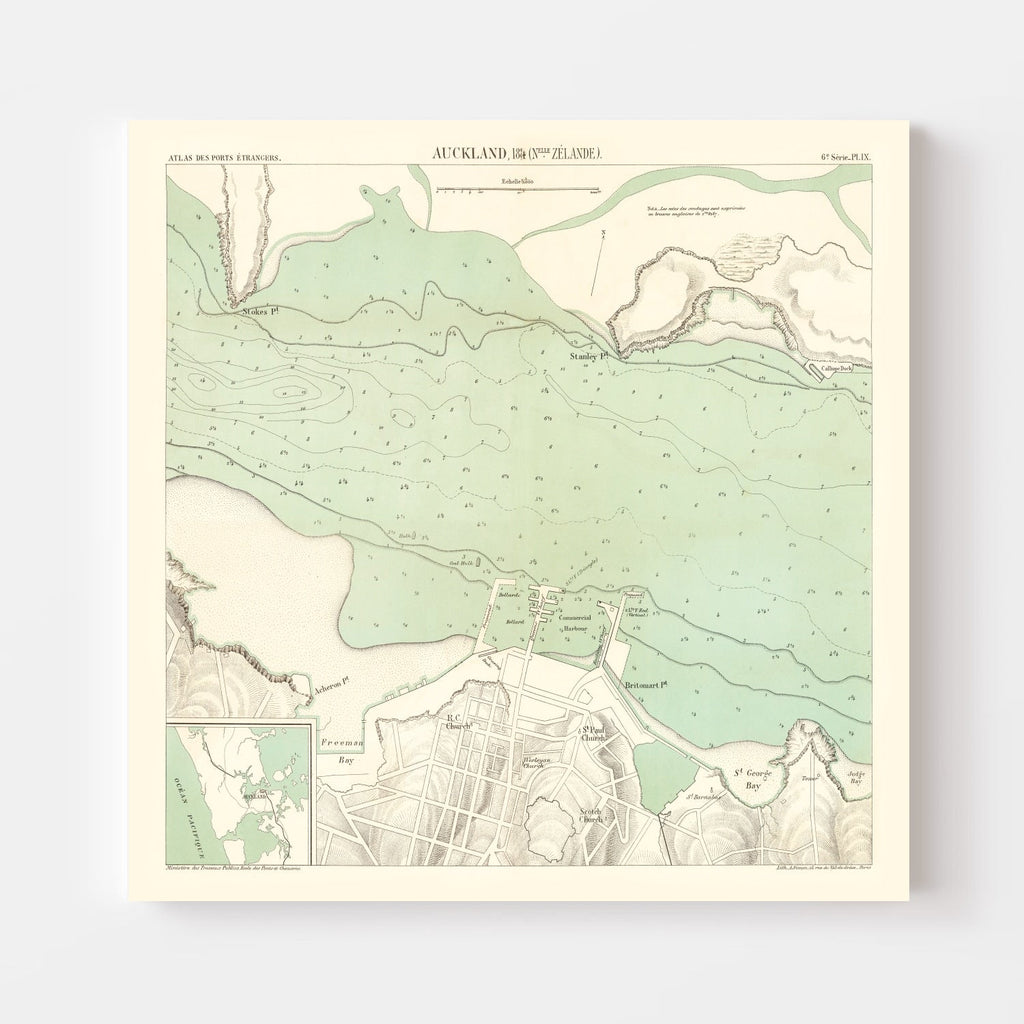 Vintage Map of Auckland, New Zealand 1884