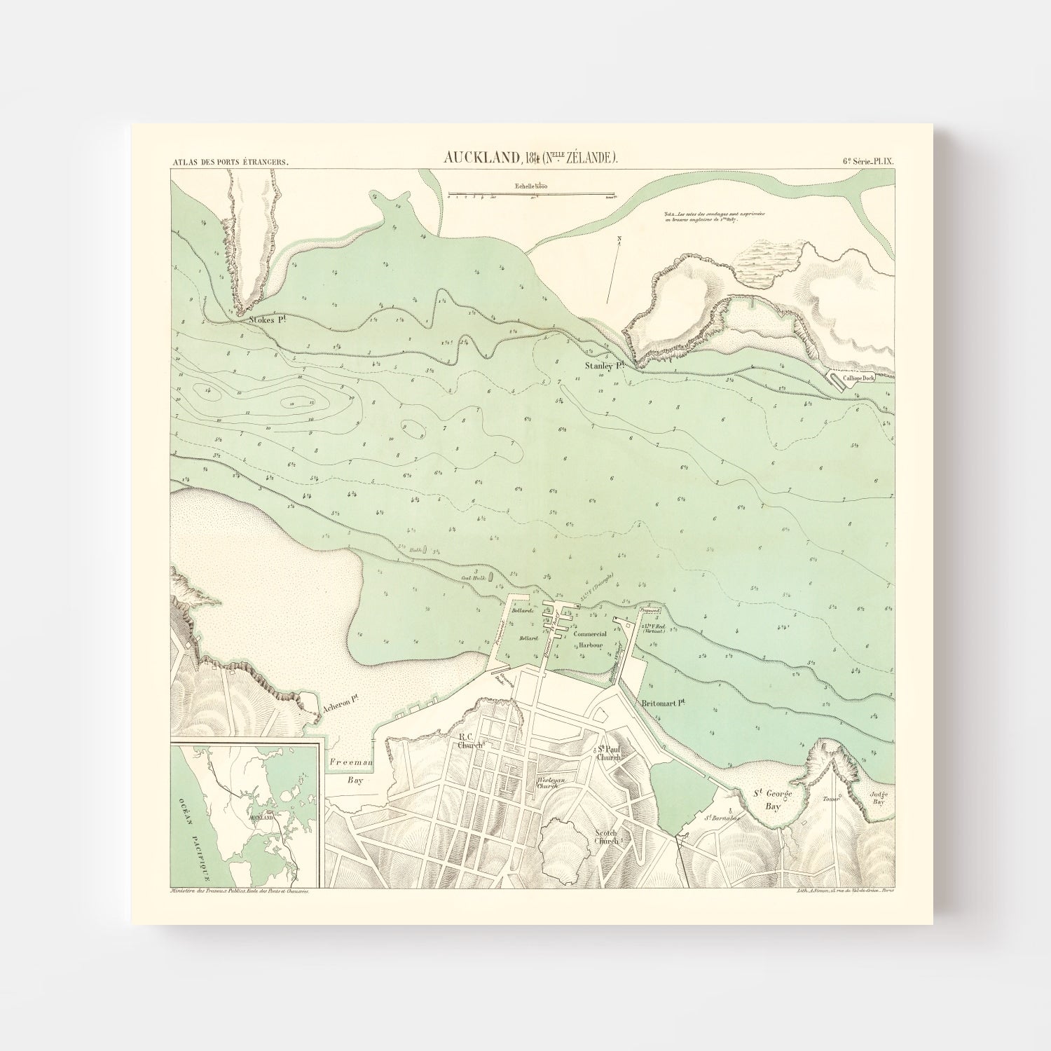 Vintage Map of Auckland, New Zealand 1884