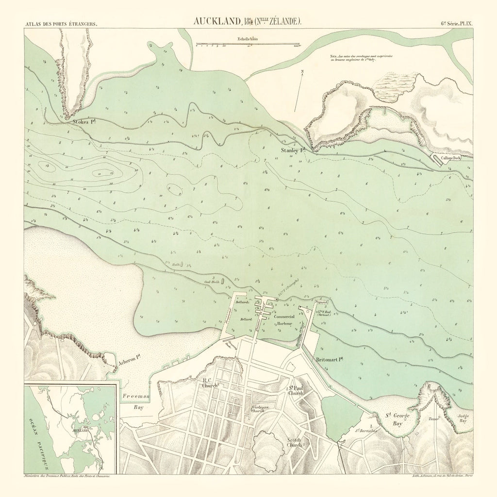 Vintage Map of Auckland, New Zealand 1884