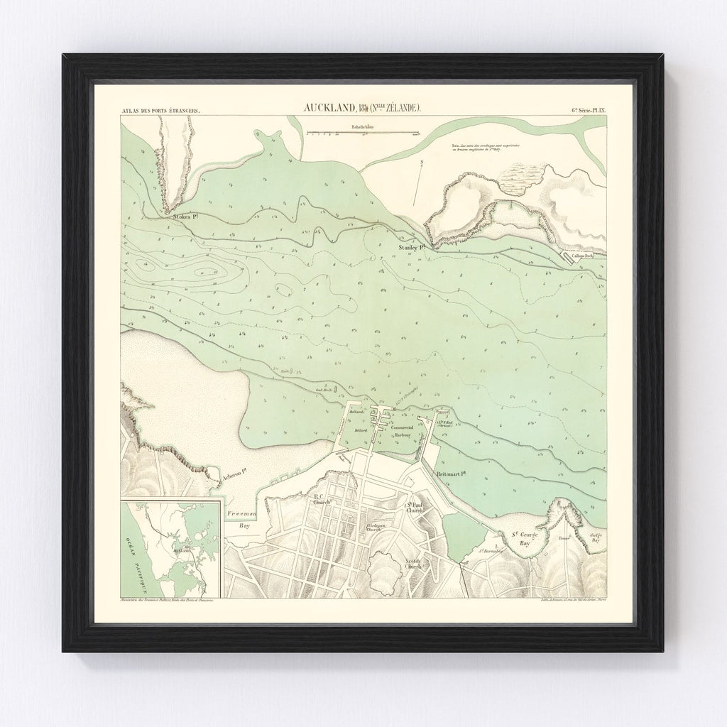 Vintage Map of Auckland, New Zealand 1884