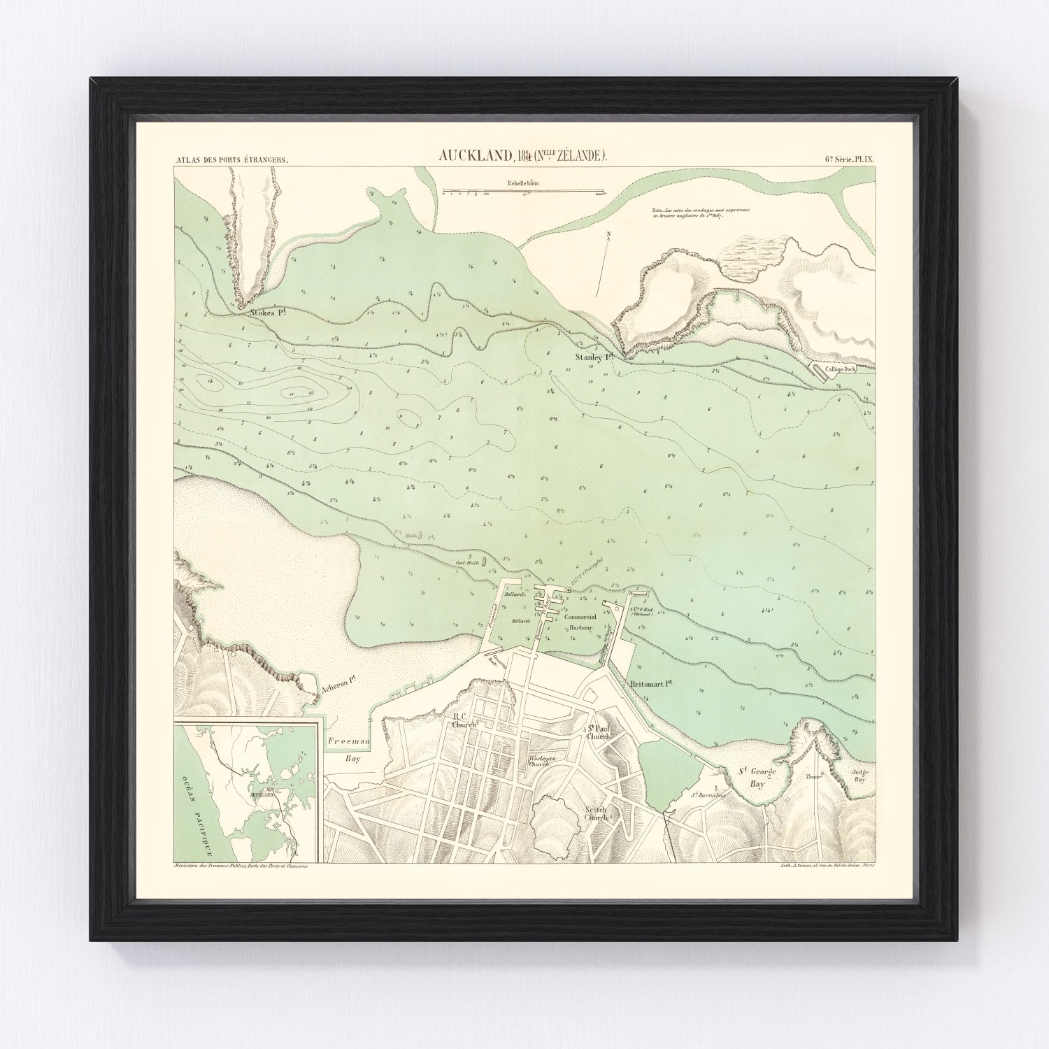 Vintage Map of Auckland, New Zealand 1884