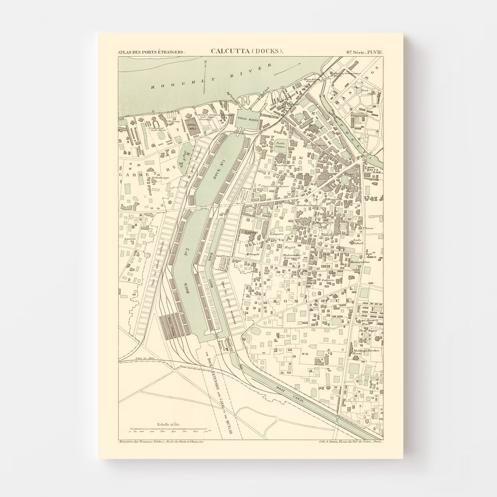 Vintage Map of Calcutta, India 1890