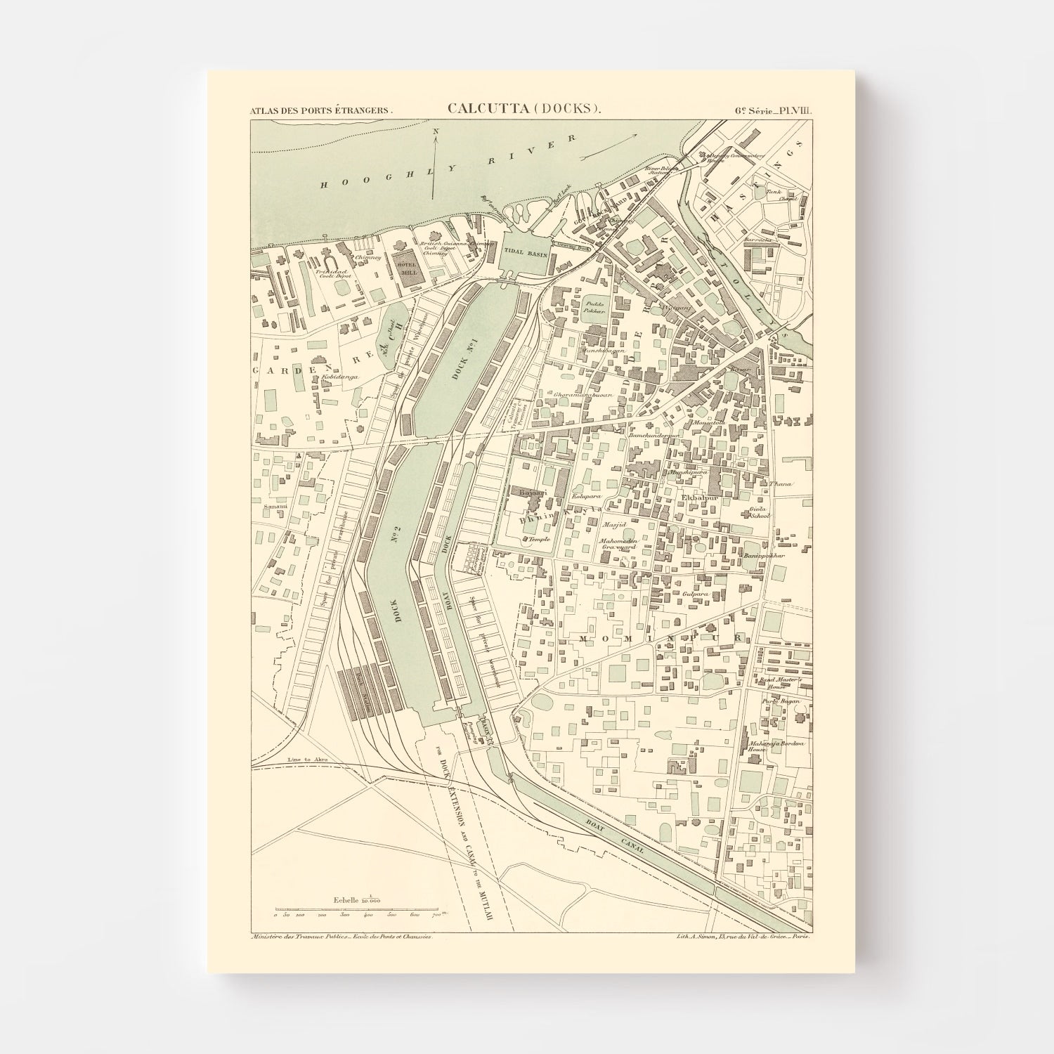 Vintage Map of Calcutta, India 1890