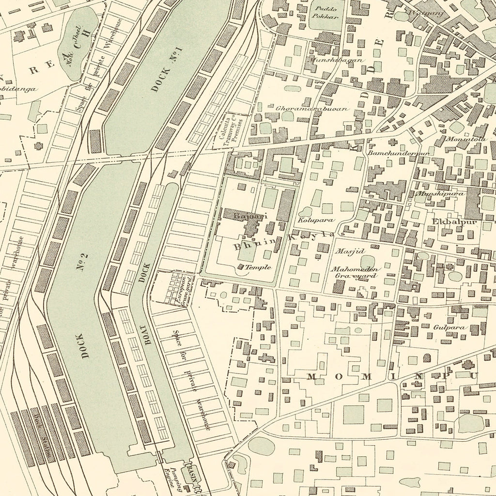 Vintage Map of Calcutta, India 1890