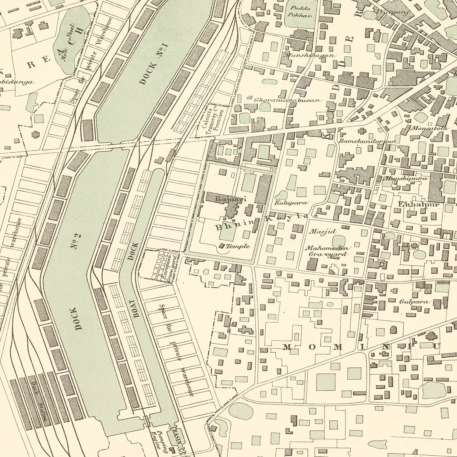 Vintage Map of Calcutta, India 1890