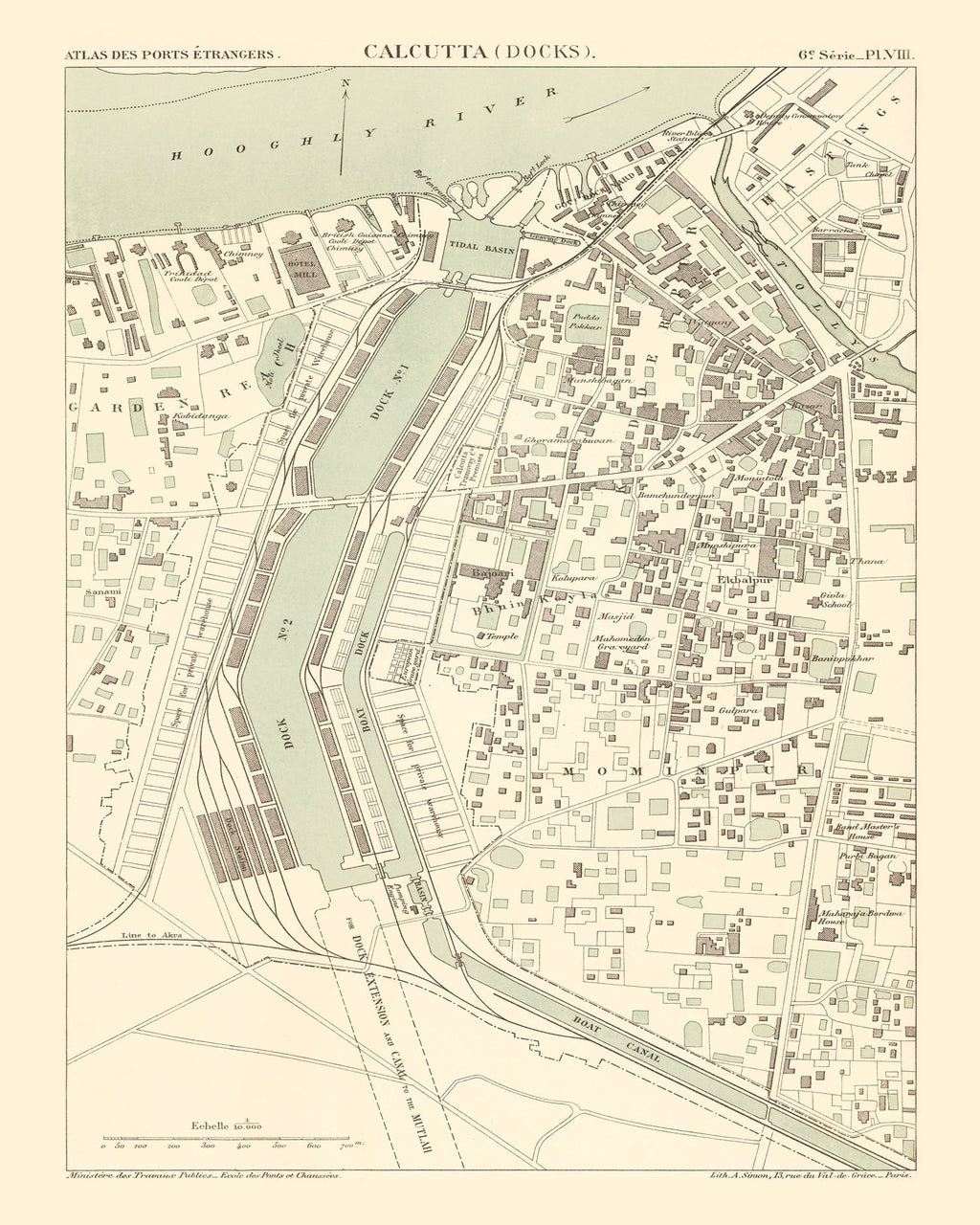 Vintage Map of Calcutta, India 1890