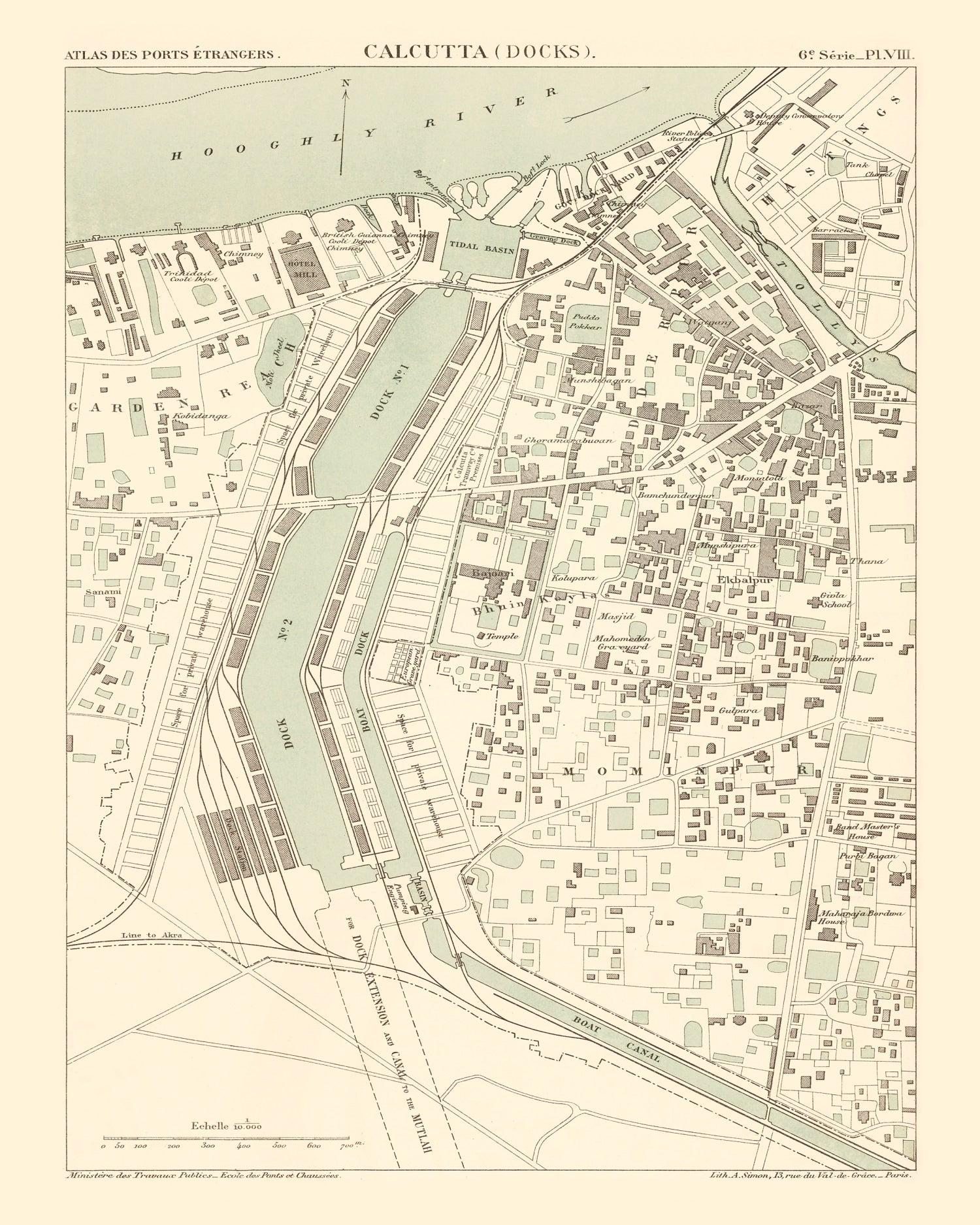 Vintage Map of Calcutta, India 1890