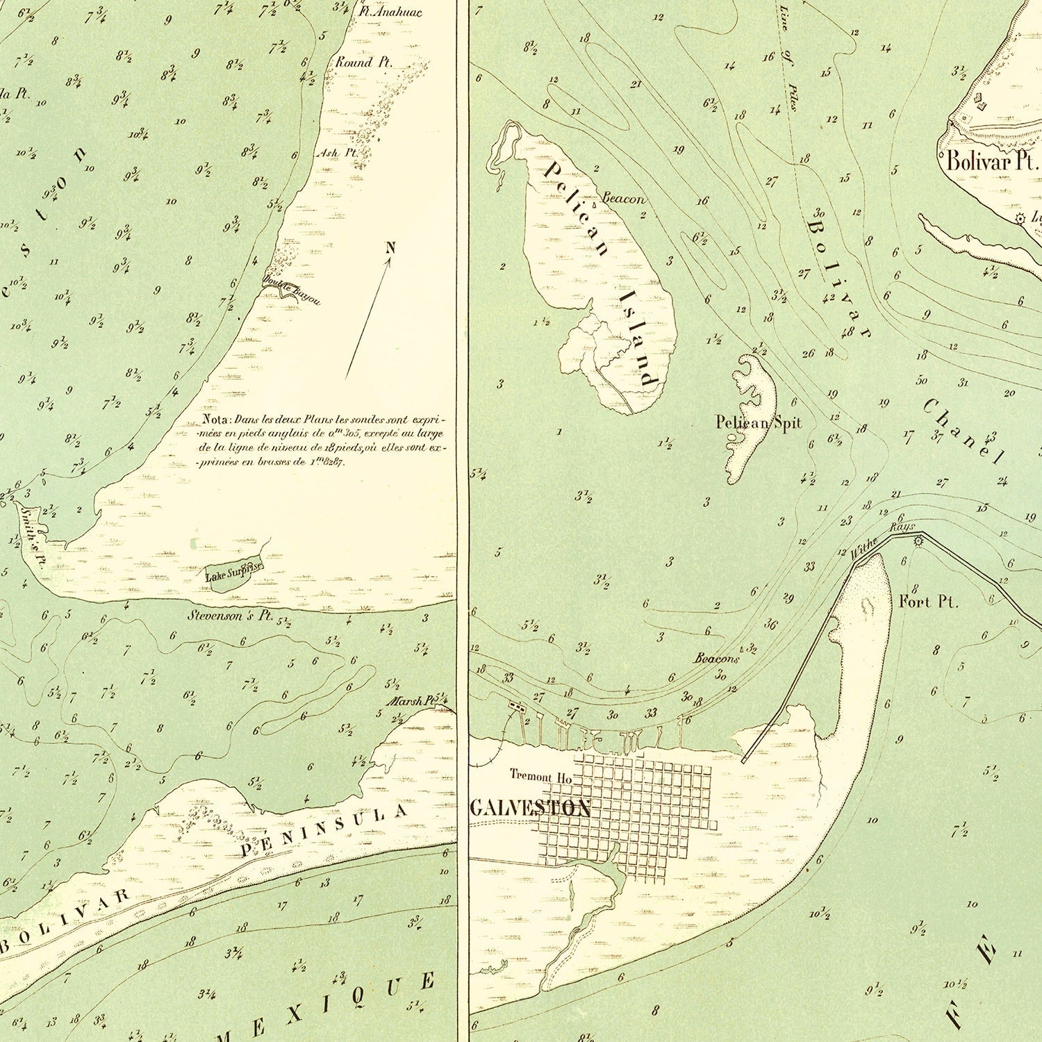 Vintage Map of Galveston, Texas 1888