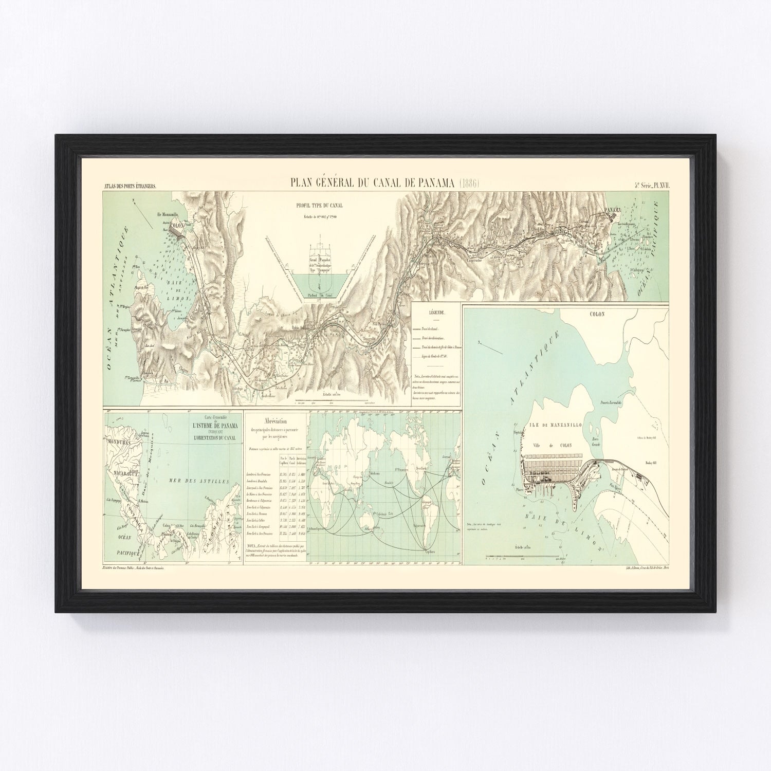 Vintage Map of Panama Canal, 1886