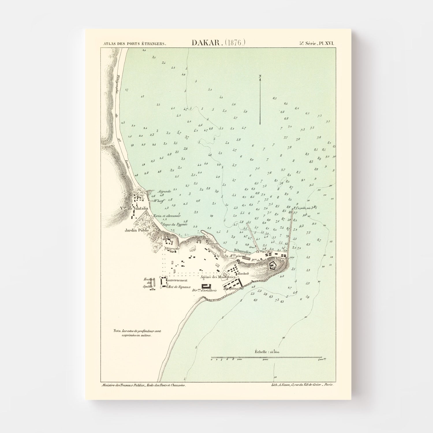 Vintage Map of Dakar, Senegal 1876