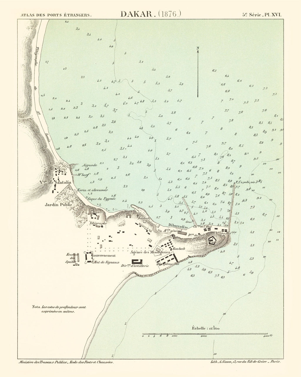 Vintage Map of Dakar, Senegal 1876