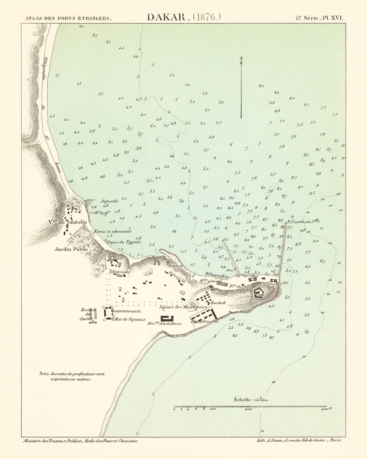 Vintage Map of Dakar, Senegal 1876
