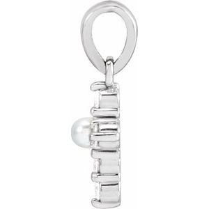 Sterling Silver Cultured White Seed Pearl & .07 CTW Natural Diamond Cross Pendant