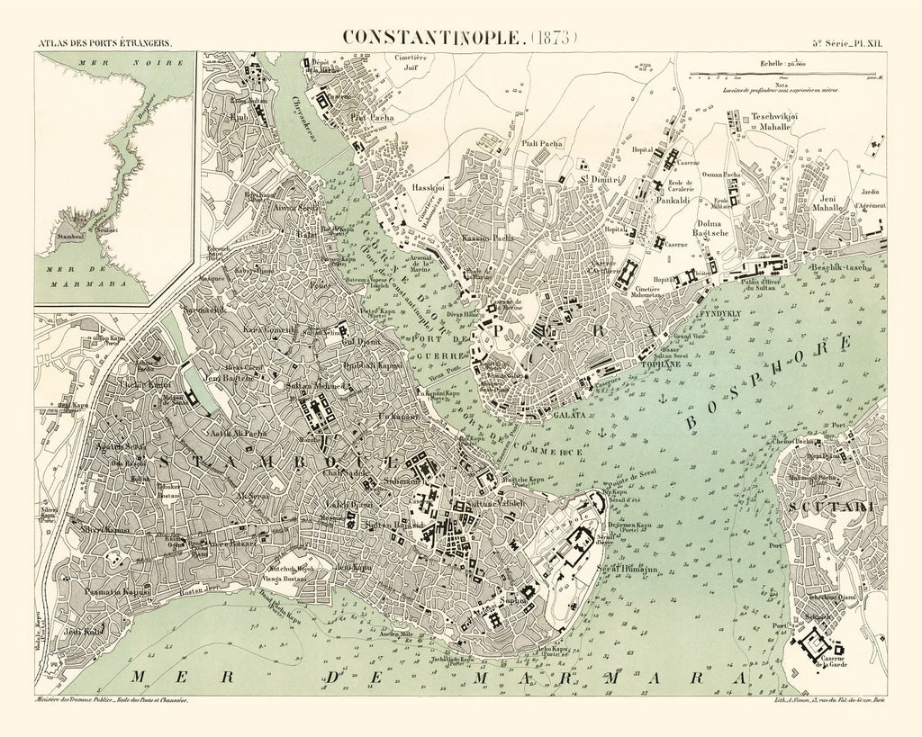 Vintage Map of Istanbul, Turkey 1873