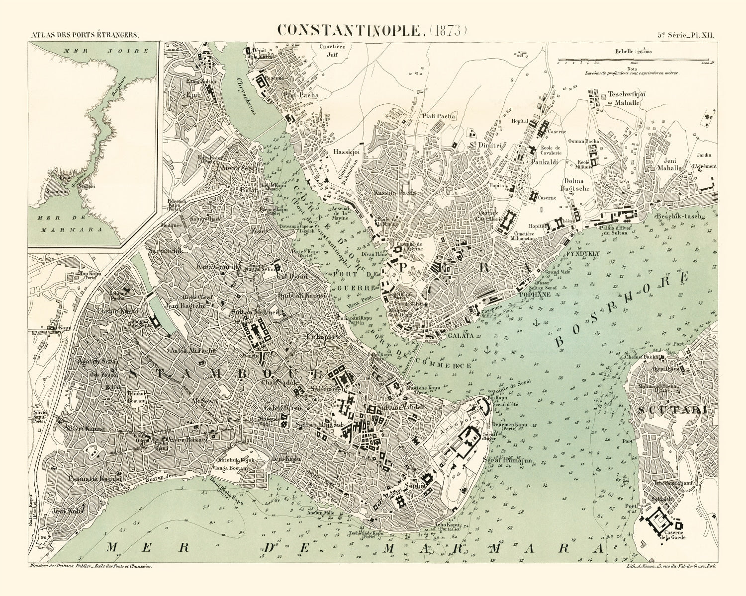 Vintage Map of Istanbul, Turkey 1873