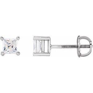 14K White Gold 4x4 mm Square Imitation White Cubic Zirconia Earrings